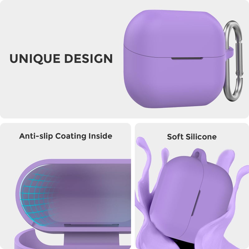 AhaStyle Silicone Case for Samsung Galaxy Buds 3 FE (2025) / Galaxy Buds3 Pro and Galaxy Buds 3 (2024) Shockproof Full Protective Skin Case Cover Compatible with Samsung Galaxy Buds3 Series (Lavender) - Image 5