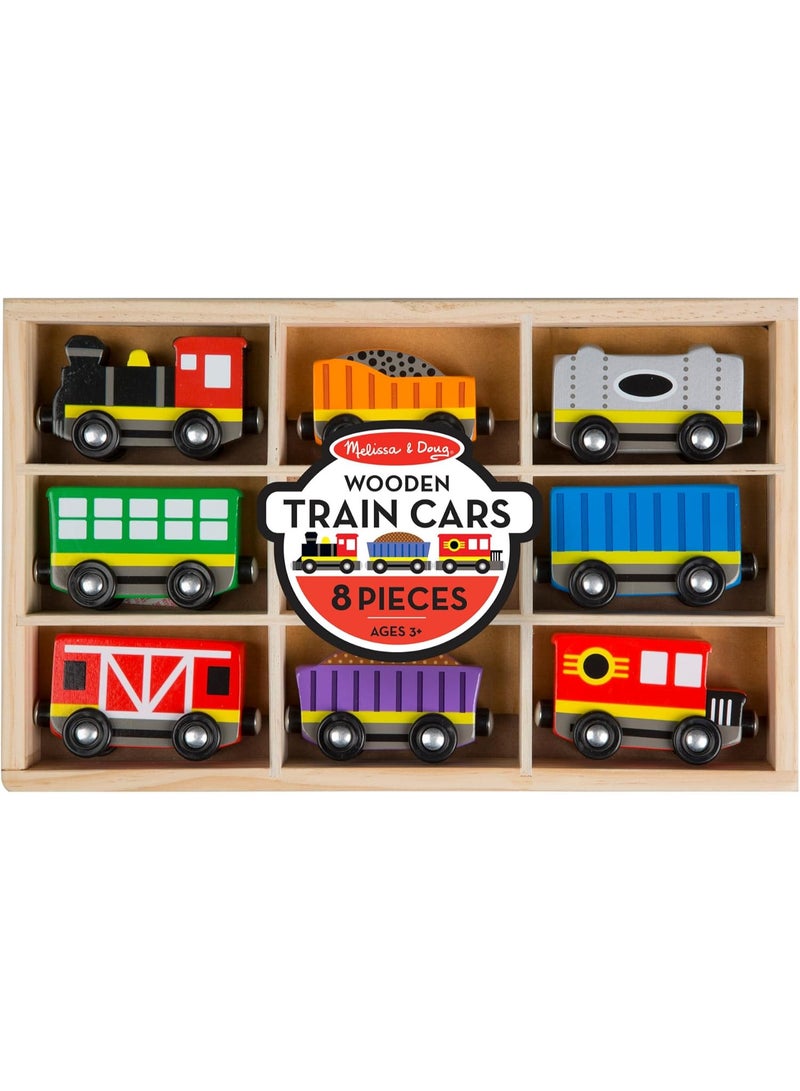 Melissa & Doug Wooden Train Cars Set – 8 Magnetic Colorful Cars – Ages 3+ - Image 1