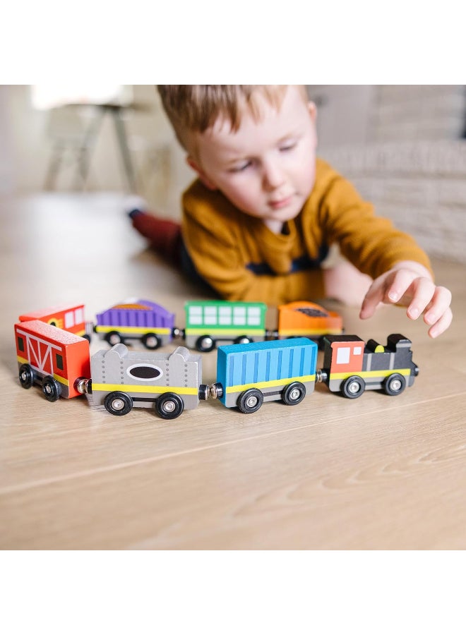 Melissa & Doug Wooden Train Cars Set – 8 Magnetic Colorful Cars – Ages 3+ - Image 2