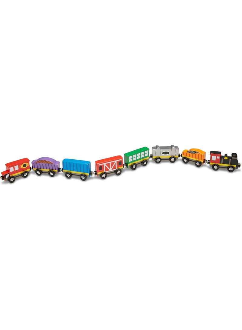 Melissa & Doug Wooden Train Cars Set – 8 Magnetic Colorful Cars – Ages 3+ - Image 3