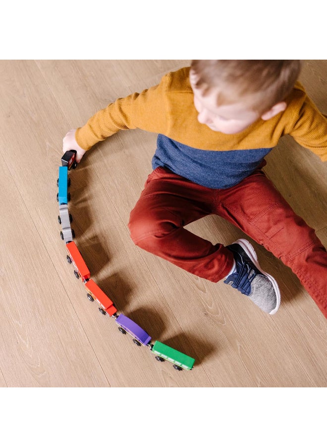 Melissa & Doug Wooden Train Cars Set – 8 Magnetic Colorful Cars – Ages 3+ - Image 4