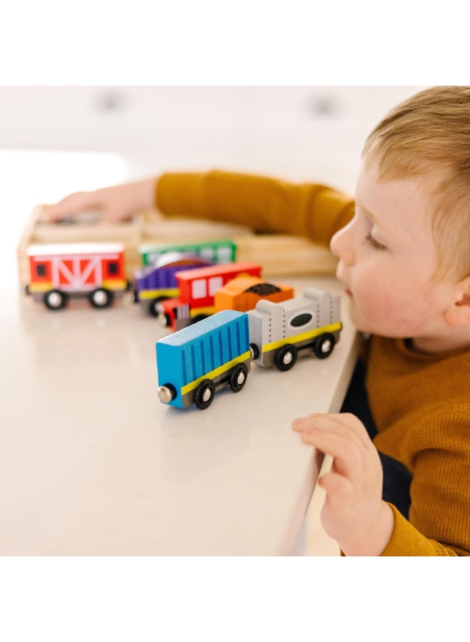 Melissa & Doug Wooden Train Cars Set – 8 Magnetic Colorful Cars – Ages 3+ - Image 5