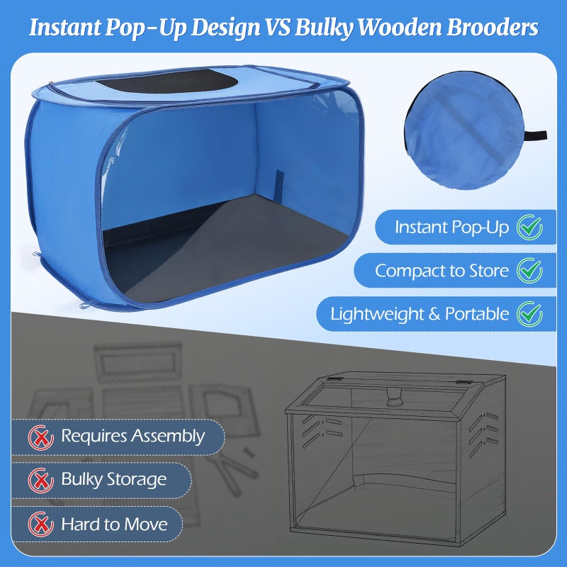 YIBOBO Chicken Brooder Box for Chicks, Pop Up Chick Brooder Kit with Clear Window, Waterproof Mat & Storage Bag, Square Indoor Outdoor Baby Chicken Starter Kit - Image 4