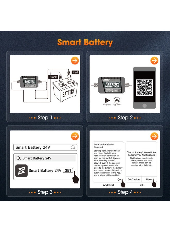 أنسيل جهاز ANCEL BM300PRO لتحليل بطارية السيارة 6V 12V 24V، جهاز اختبار ومراقبة البطارية بتقنية Bluetooth 5.3 لنظام الشحن والتشغيل، أداة فحص حالة البطارية للسيارات والشاحنات والدراجات - Image 5