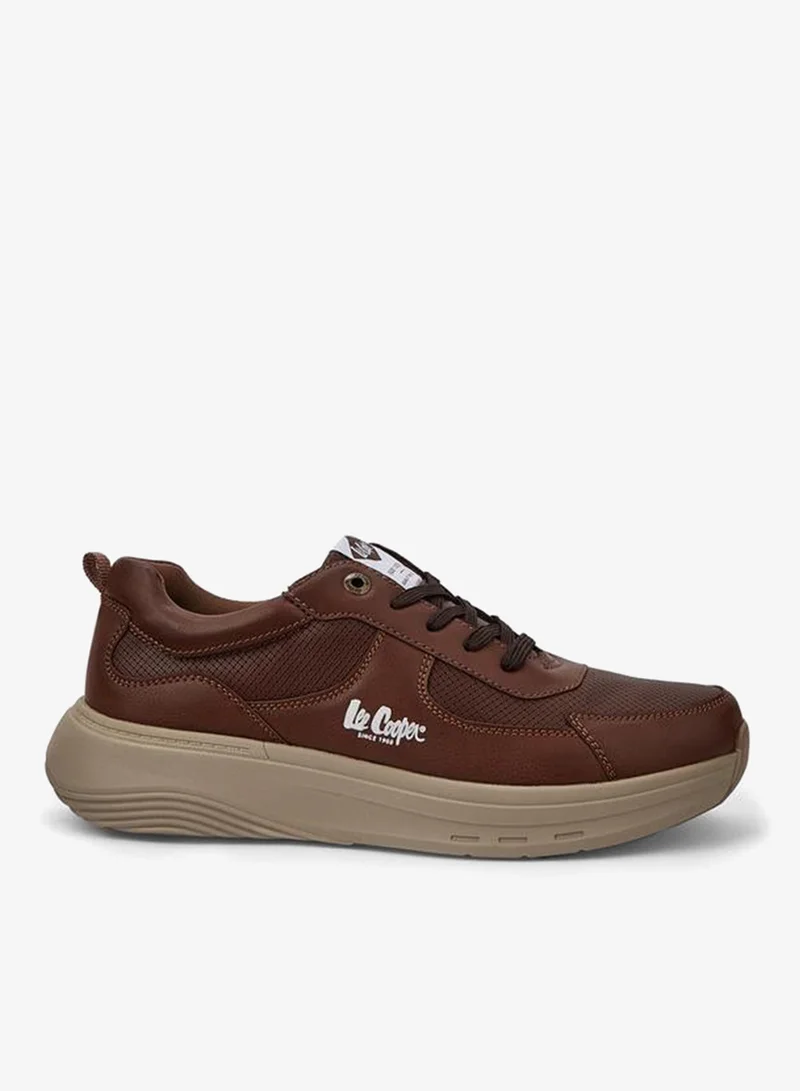 Lee Cooper Men's Solid Lace-Up Sneakers with Pull Tabs
