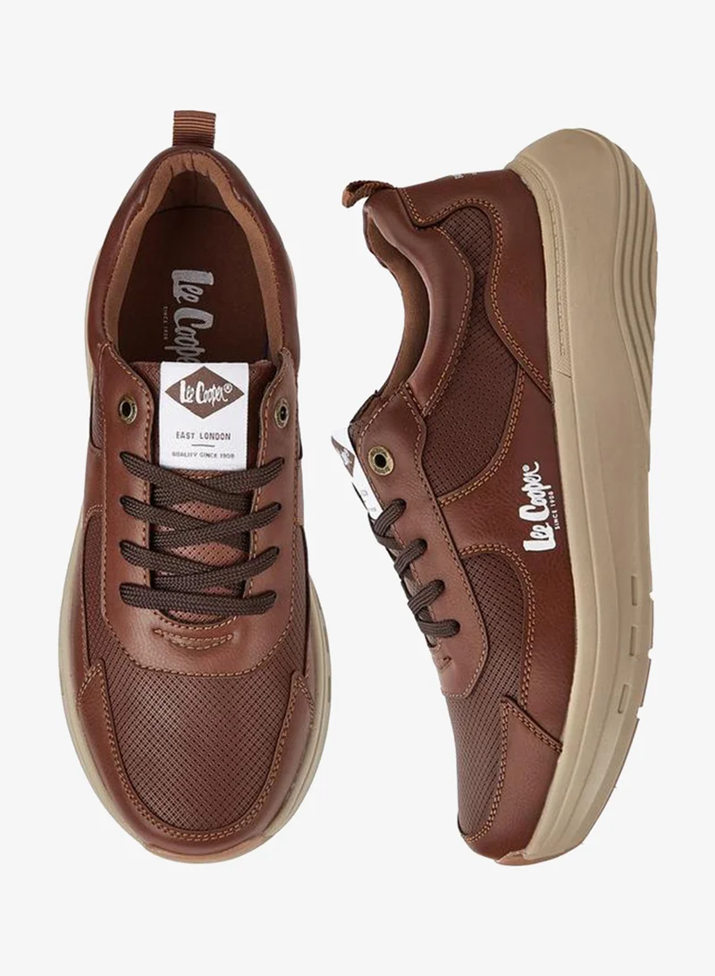 Lee Cooper Men's Solid Lace-Up Sneakers with Pull Tabs