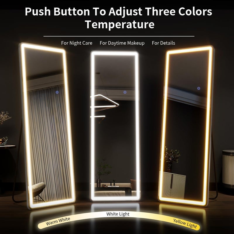 Simple Deluxe Full Length Mirror with LED Lights, 60"x16"Floor Mirror with Dimming & 3 Color Lighting, Free Standing Floor Mirrors, Lighted Full Body Mirrors for Bedroom, Dressing Room, Cloakroom - Image 2