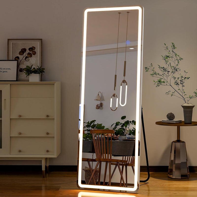 Simple Deluxe Full Length Mirror with LED Lights, 60"x16"Floor Mirror with Dimming & 3 Color Lighting, Free Standing Floor Mirrors, Lighted Full Body Mirrors for Bedroom, Dressing Room, Cloakroom - Image 1