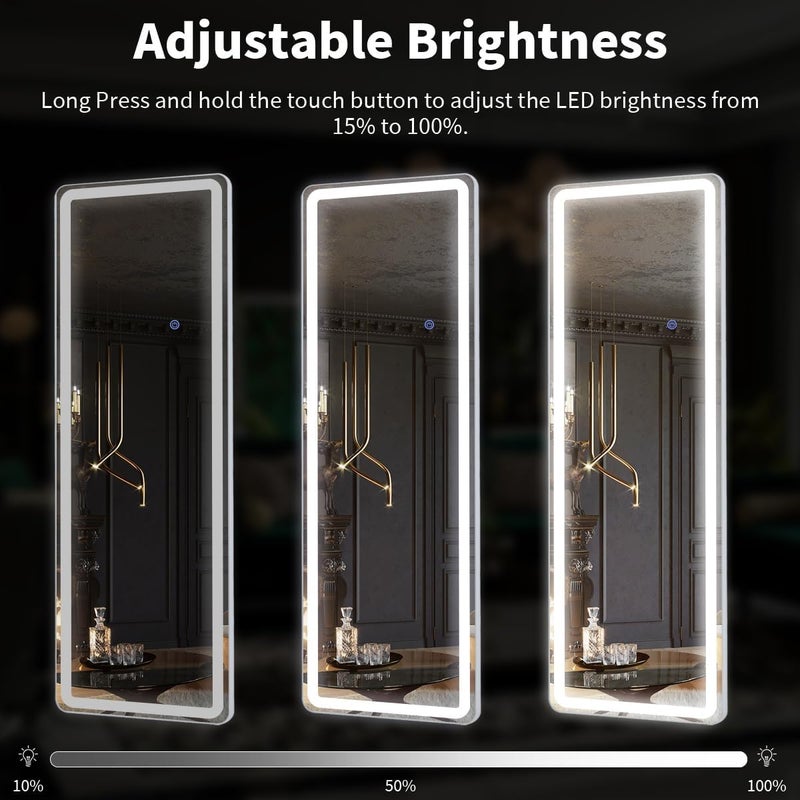 Simple Deluxe Full Length Mirror with LED Lights, 60"x16"Floor Mirror with Dimming & 3 Color Lighting, Free Standing Floor Mirrors, Lighted Full Body Mirrors for Bedroom, Dressing Room, Cloakroom - Image 3