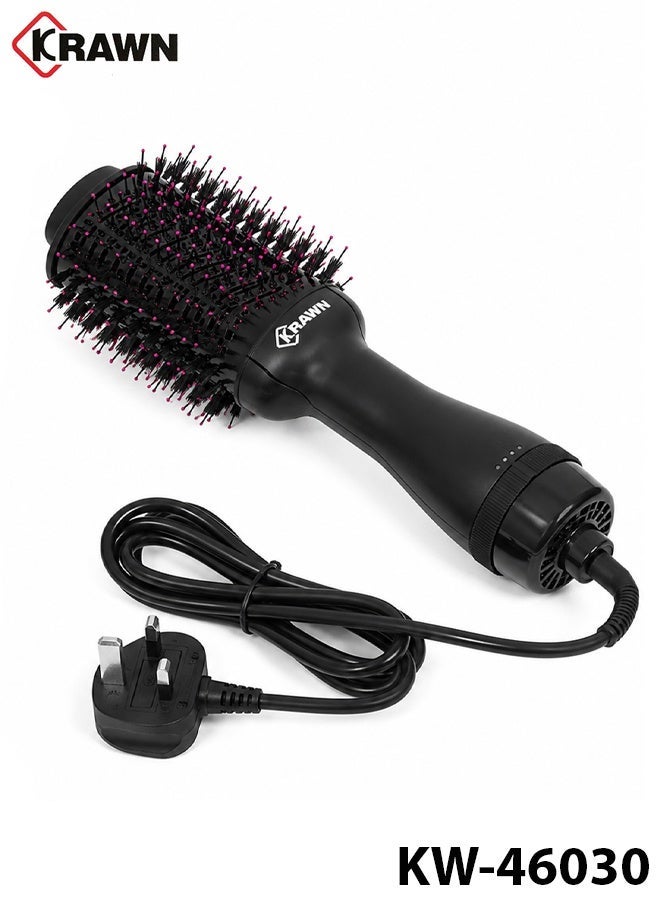 كراون فرشاة تصفيف الشعر KRAWN KW-46030 (متعددة الوظائف 4 في 1): مجفف شعر، وجهاز تصفيف بالهواء الساخن، ومكثف للشعر، وفرشاة فرد، وأداة تجعيد؛ تتميز بـ 3 إعدادات للحرارة والسرعة، وتُعد أداة تصفيف شاملة في خطوة واحدة؛ اللون أسود، الجهد 220-240 فولت، قابس بريطاني. - Image 1
