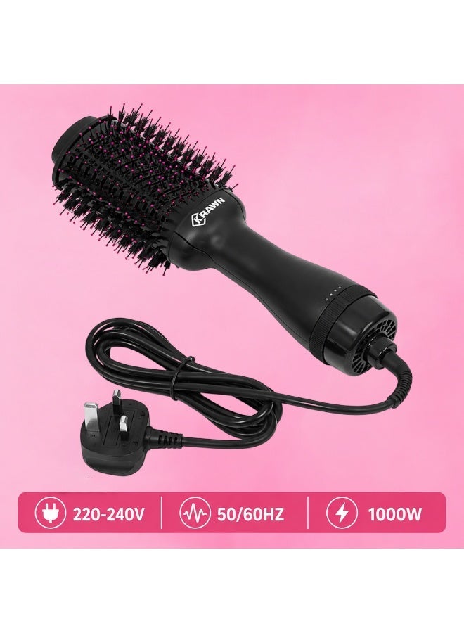 كراون فرشاة تصفيف الشعر KRAWN KW-46030 (متعددة الوظائف 4 في 1): مجفف شعر، وجهاز تصفيف بالهواء الساخن، ومكثف للشعر، وفرشاة فرد، وأداة تجعيد؛ تتميز بـ 3 إعدادات للحرارة والسرعة، وتُعد أداة تصفيف شاملة في خطوة واحدة؛ اللون أسود، الجهد 220-240 فولت، قابس بريطاني. - Image 2