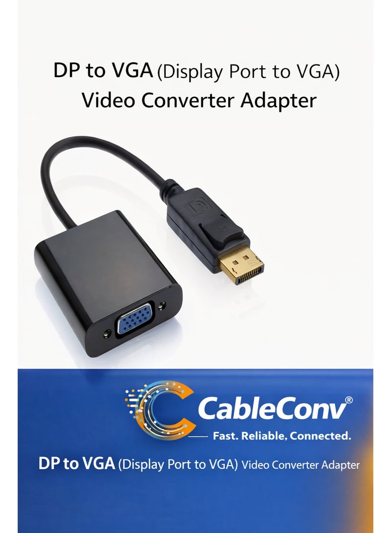 CABLE CONV Display Port to VGA, 1080P DP to VGA Adapter Gold-Plated Display Port to Converter Male to Female Cable to Connect Your Computer to a Large Screen, Projector, Black - Image 1