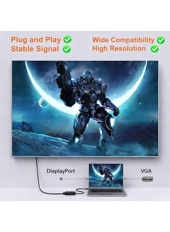 CABLE CONV Display Port to VGA, 1080P DP to VGA Adapter Gold-Plated Display Port to Converter Male to Female Cable to Connect Your Computer to a Large Screen, Projector, Black - Image 2