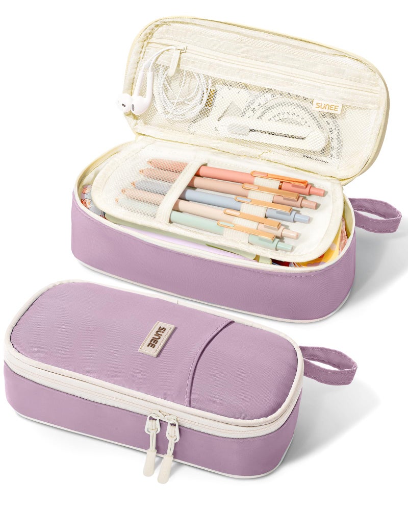 SUNEE Cute Pencil Case Aesthetic Pen Pouch Colored Large Pencil Bag with Zipper Kawaii Stationery Storage and Organizer School Supplies for Teen and Adult Girls Purple