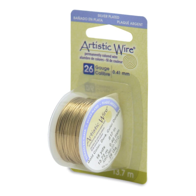 Artistic Wire, 26 Gauge Silver Plated Tarnish Resistant Colored Copper Craft Wire, Gold Color, 15 yd - Image 1