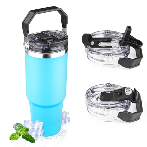 FLIFQI 30oz Tumbler with Handle and Flip Straw Lid Double Wall Insulated Travel Coffee Mug Stainless Steel Vacuum Insulated Coffee Tumbler Cup for Hot and Cold Beverages,Leak-proof&BPA-free（30oz,Baby blue） - Image 1