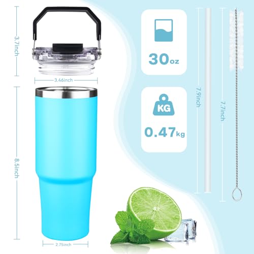 FLIFQI 30oz Tumbler with Handle and Flip Straw Lid Double Wall Insulated Travel Coffee Mug Stainless Steel Vacuum Insulated Coffee Tumbler Cup for Hot and Cold Beverages,Leak-proof&BPA-free（30oz,Baby blue） - Image 2