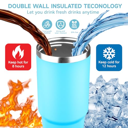 FLIFQI 30oz Tumbler with Handle and Flip Straw Lid Double Wall Insulated Travel Coffee Mug Stainless Steel Vacuum Insulated Coffee Tumbler Cup for Hot and Cold Beverages,Leak-proof&BPA-free（30oz,Baby blue） - Image 4