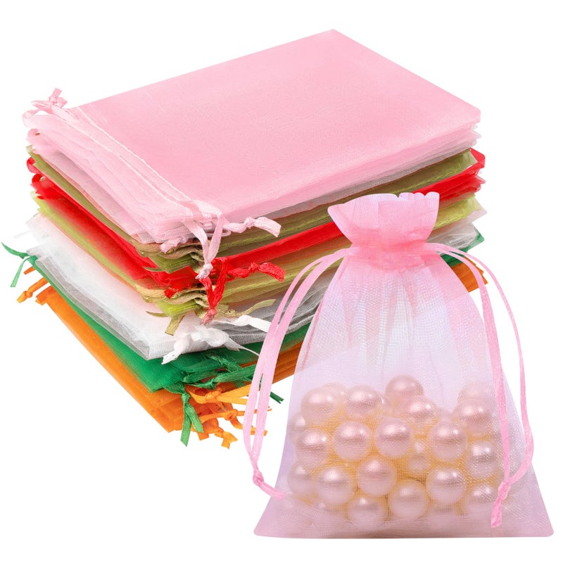 Crweety 50PCS Organza Bags 3x4 Multicolor, Small Gift Bags Bulk for Jewelry Candy Goodie Treat Sachet, Mesh Gift Bag Drawstring for Wedding Baby Shower Party Favors, Easter Gifts Wrapping Supplies - Image 1