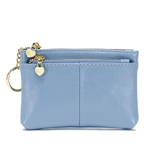 ZOOEASS Women PU Leather Zip Mini Coin Purse With Key Ring Triple Zipper Card Holder Wallet (Blue) - Image 1