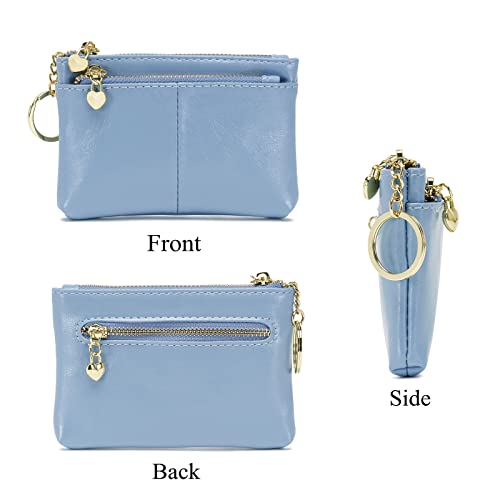 ZOOEASS Women PU Leather Zip Mini Coin Purse With Key Ring Triple Zipper Card Holder Wallet (Blue) - Image 3