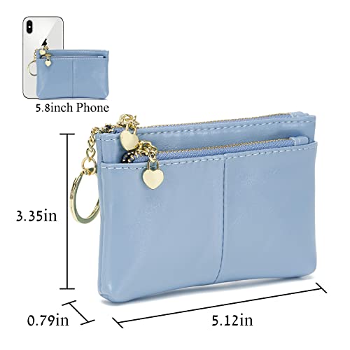ZOOEASS Women PU Leather Zip Mini Coin Purse With Key Ring Triple Zipper Card Holder Wallet (Blue) - Image 4