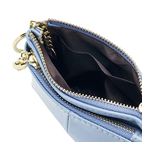 ZOOEASS Women PU Leather Zip Mini Coin Purse With Key Ring Triple Zipper Card Holder Wallet (Blue) - Image 5