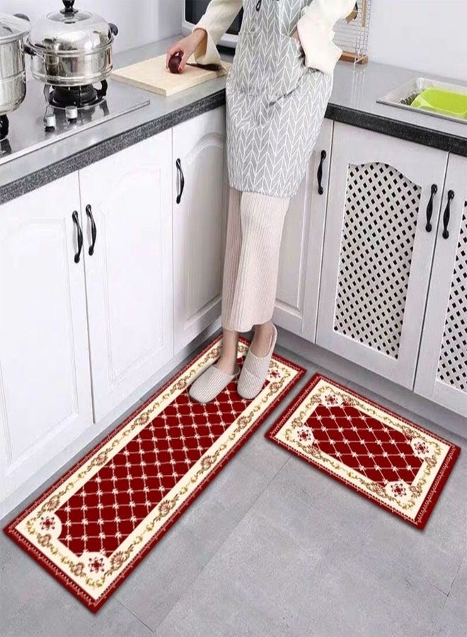 fashionhome 2 Pieces Luxurious Multifunction Modern Home Decorative Rectangular Anti Slip Water Absorbent Kitchen Floor Mats Home Decor Runner 120x40 and 60x40 cm - Image 1