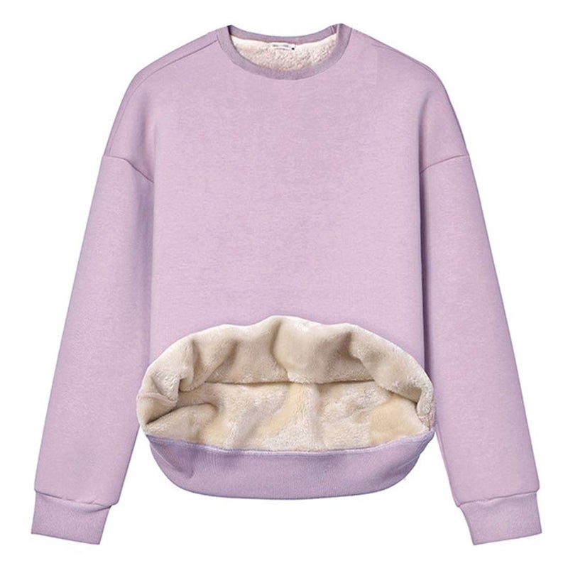 Gihuo Women's Winter Fleece Sherpa Lined Crewneck Pullover Sweatshirt (US, Alpha, Large, Regular, Regular, Light Purple) - Image 1