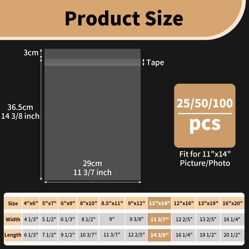 Svaldo Acid Free Paper Protector Sheets, Clear Plastic Sleeves for Art, Magazine Protectors for Collectors, Protective Sleeves for Paper 11x14 Canvas Print Photos Newspaper Poster Art Bag, Pack of 25 - Image 2