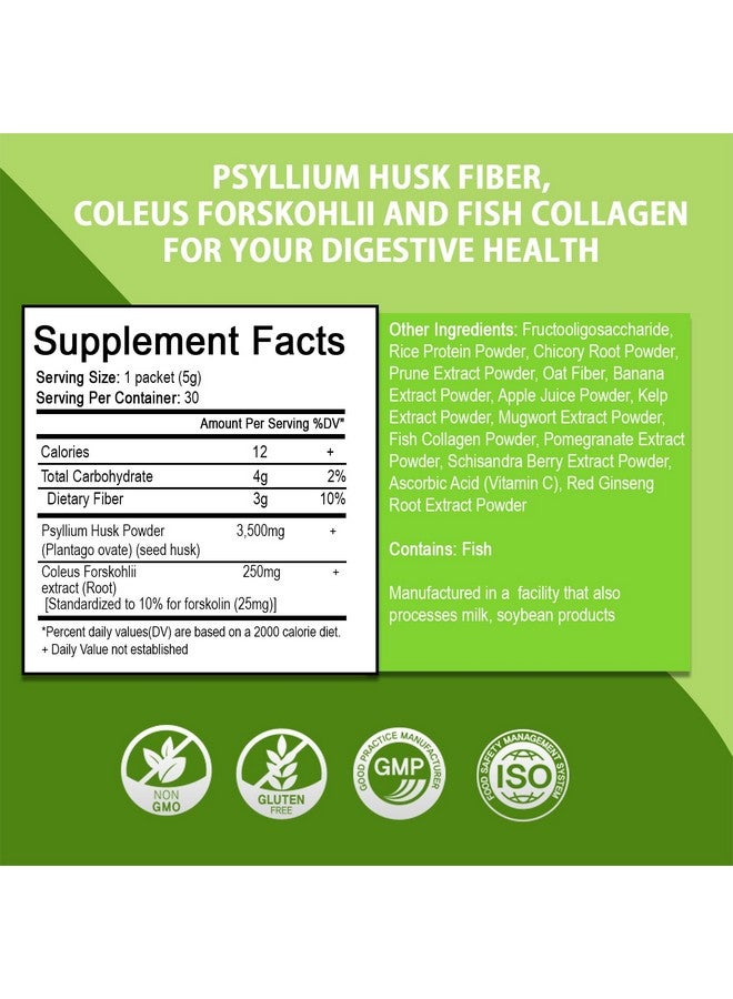 Psyllium Husk Fiber,Coleus Forskohlii,Fish Collagen Supplement for Digestive Health, Weight Management Colon Cleanse, Jangdabium 30 Packets - Image 3