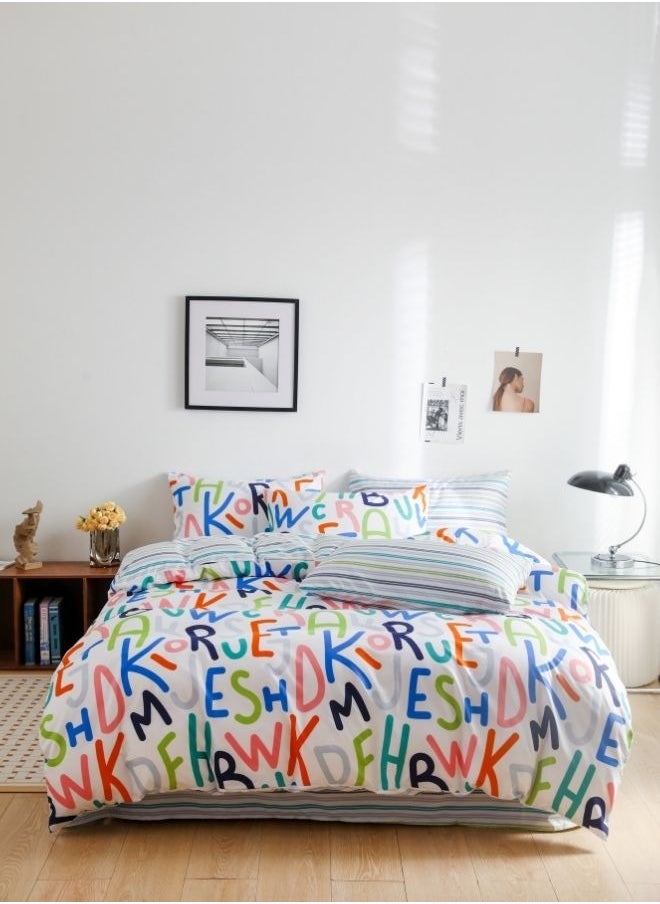 LUNA Home Single Size 4 Piece Star Pattern Duvet Cover Set Print Bedding Set.  - Image 1