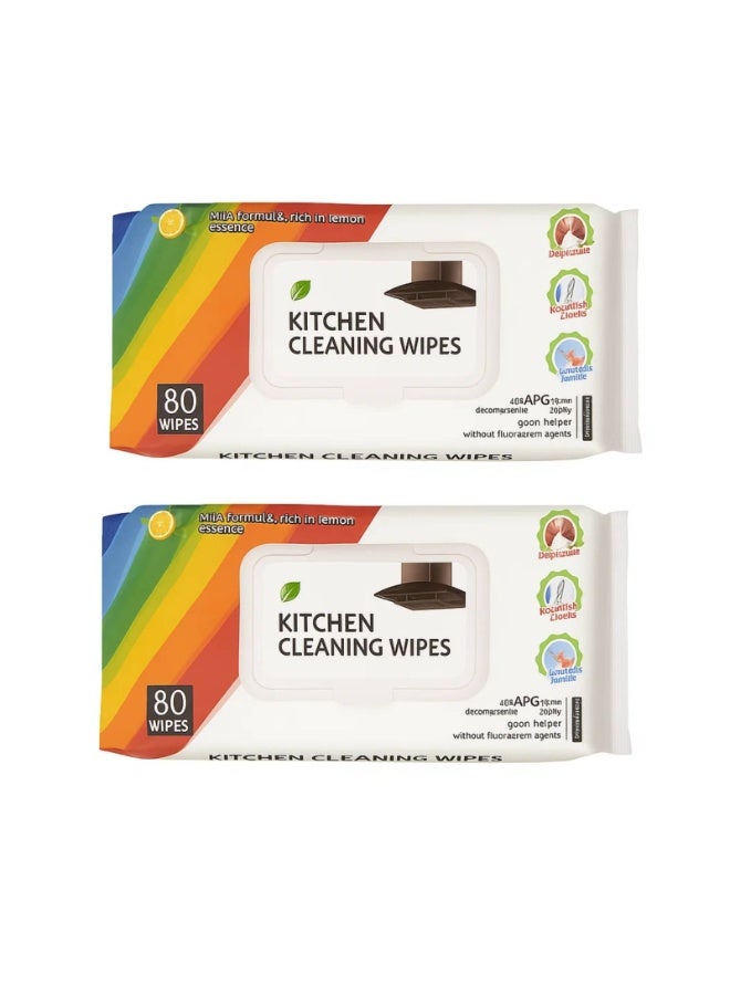4basix Kitchen Cleaning Wet Wipes Lemon Scented 2 Pack (160 Count) Multipurpose Disposable Wet Wipes for Kitchen Surfaces, Countertops, Stovetops & Appliances – Grease & Stain Remover - Image 1