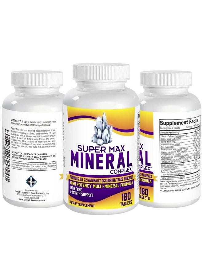 Elevate Recovery Supplements - 3Month Multimineral Supplement (Iron Free) With 72 Trace Minerals Natural Multiminerals High Potency Multi Mineral Supplements Allin1 Formula 180 Tablets - Image 1