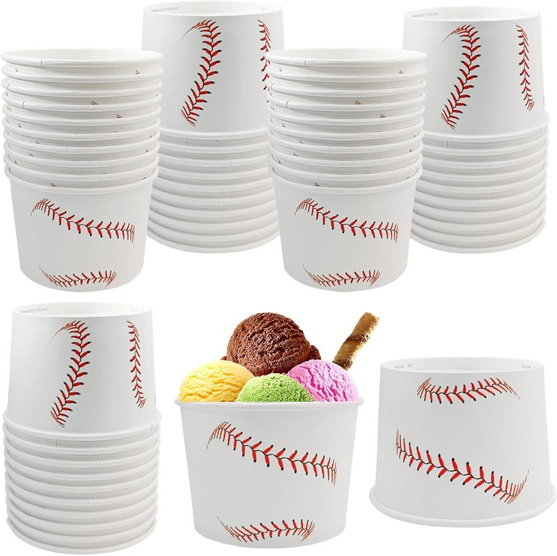 EaciTown 50 Pcs Baseball Party Treat Snack Bowls Paper Baseball Ice Cream Cups 9 OZ Disposable Dessert Bowls Soup Cups Baseball Birthday Party Supplies Baseball Game Day Carnival Decorations - Image 1