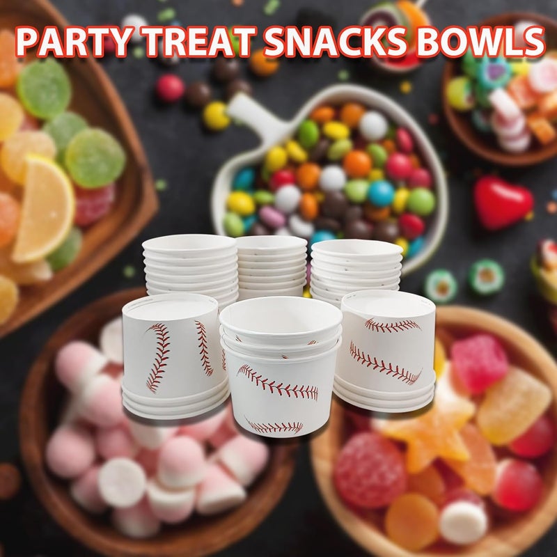 EaciTown 50 Pcs Baseball Party Treat Snack Bowls Paper Baseball Ice Cream Cups 9 OZ Disposable Dessert Bowls Soup Cups Baseball Birthday Party Supplies Baseball Game Day Carnival Decorations - Image 3