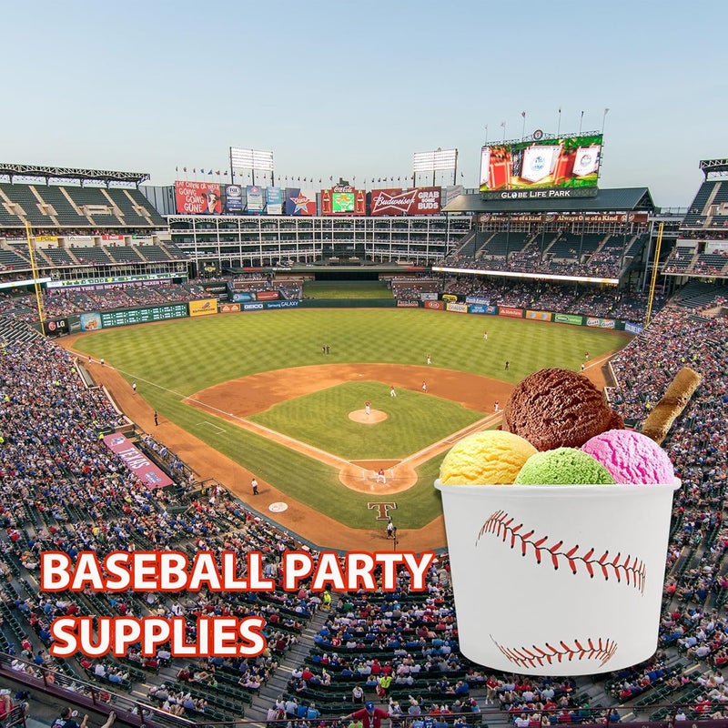 EaciTown 50 Pcs Baseball Party Treat Snack Bowls Paper Baseball Ice Cream Cups 9 OZ Disposable Dessert Bowls Soup Cups Baseball Birthday Party Supplies Baseball Game Day Carnival Decorations - Image 5