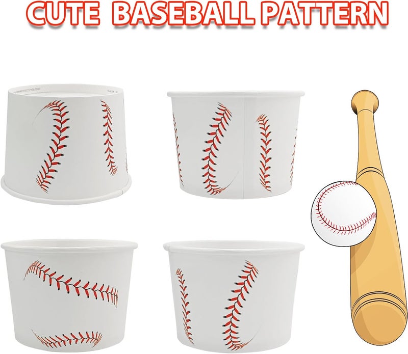 EaciTown 50 Pcs Baseball Party Treat Snack Bowls Paper Baseball Ice Cream Cups 9 OZ Disposable Dessert Bowls Soup Cups Baseball Birthday Party Supplies Baseball Game Day Carnival Decorations - Image 2