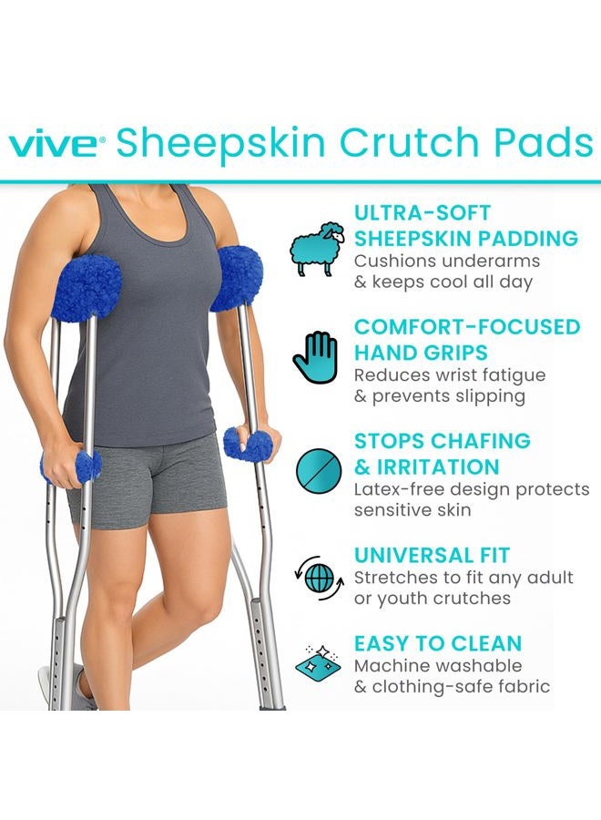 VIVE Sheepskin Crutch Pads - Padding for Walking Arm Crutches - Universal Underarm Padded Forearm Handle Pillow Covers for Hand Grips - Soft Foam Armpit Bariatric Accessories for Adults, Kids - Image 2