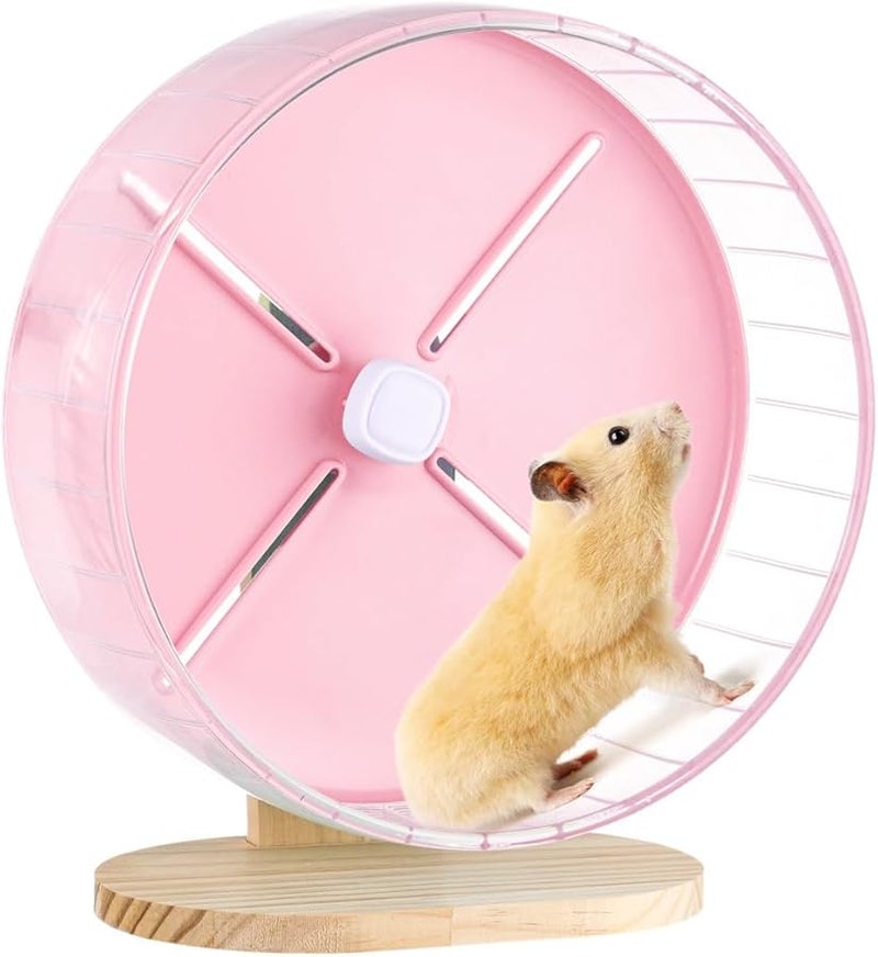 10.2 Inch Silent Hamster Exercise Wheel With Adjustable Stand And Wooden Base For Guinea Pigs Chinchillas Sugar Gliders - Image 1
