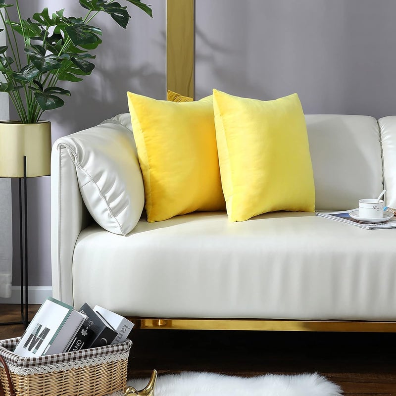 mixeoo Comfy Lemon Yellow Throw Pillow Covers Decorative Square Solid Velvet Cushion Cases Home Decor for Sofa Couch, Set of 2, 20 x 20 Inch - Image 3