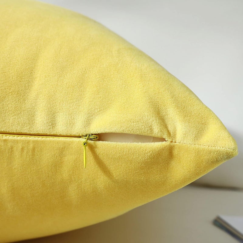 mixeoo Comfy Lemon Yellow Throw Pillow Covers Decorative Square Solid Velvet Cushion Cases Home Decor for Sofa Couch, Set of 2, 20 x 20 Inch - Image 4