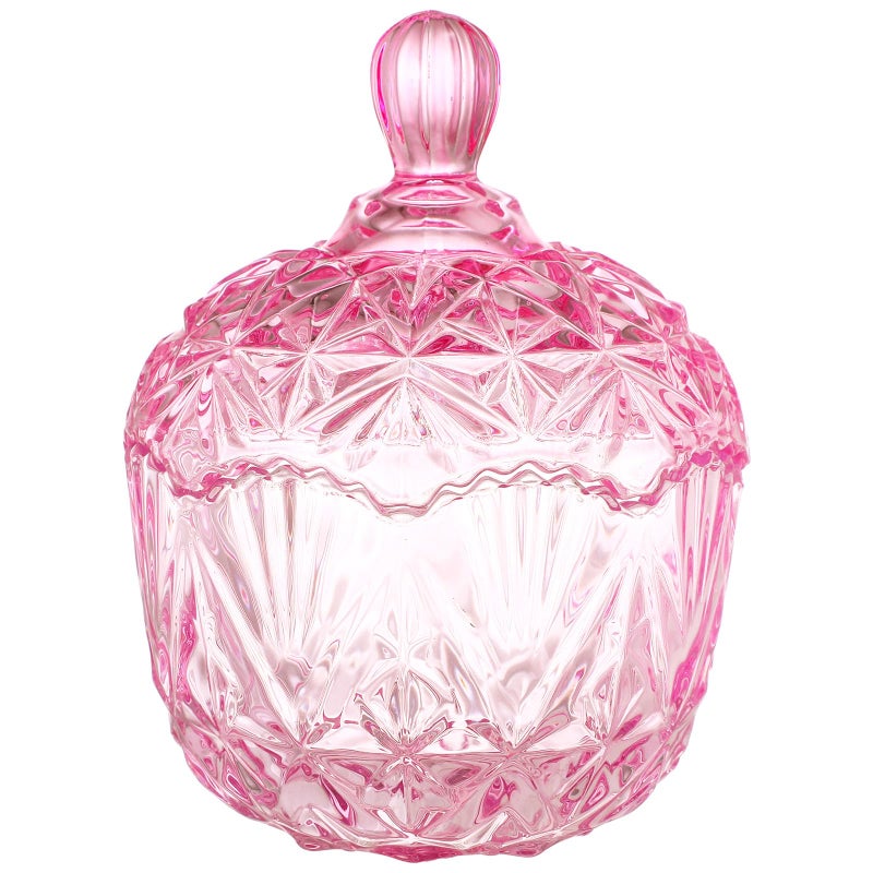 DoubleFill 26 oz Large Glass Candy Dish with Lids Crystal Candy Jar with Lid Easter Spring Decorative Covered Glass Jar Jewelry Box Wedding Buffet Biscuit Containers for Snacks(Pink,Classic) - Image 1