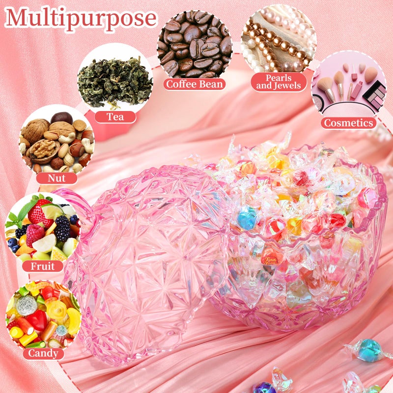 DoubleFill 26 oz Large Glass Candy Dish with Lids Crystal Candy Jar with Lid Easter Spring Decorative Covered Glass Jar Jewelry Box Wedding Buffet Biscuit Containers for Snacks(Pink,Classic) - Image 5