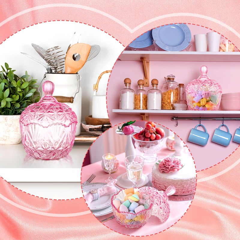 DoubleFill 26 oz Large Glass Candy Dish with Lids Crystal Candy Jar with Lid Easter Spring Decorative Covered Glass Jar Jewelry Box Wedding Buffet Biscuit Containers for Snacks(Pink,Classic) - Image 3