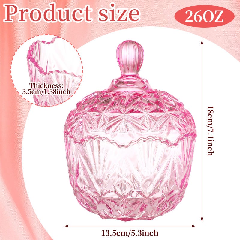 DoubleFill 26 oz Large Glass Candy Dish with Lids Crystal Candy Jar with Lid Easter Spring Decorative Covered Glass Jar Jewelry Box Wedding Buffet Biscuit Containers for Snacks(Pink,Classic) - Image 2