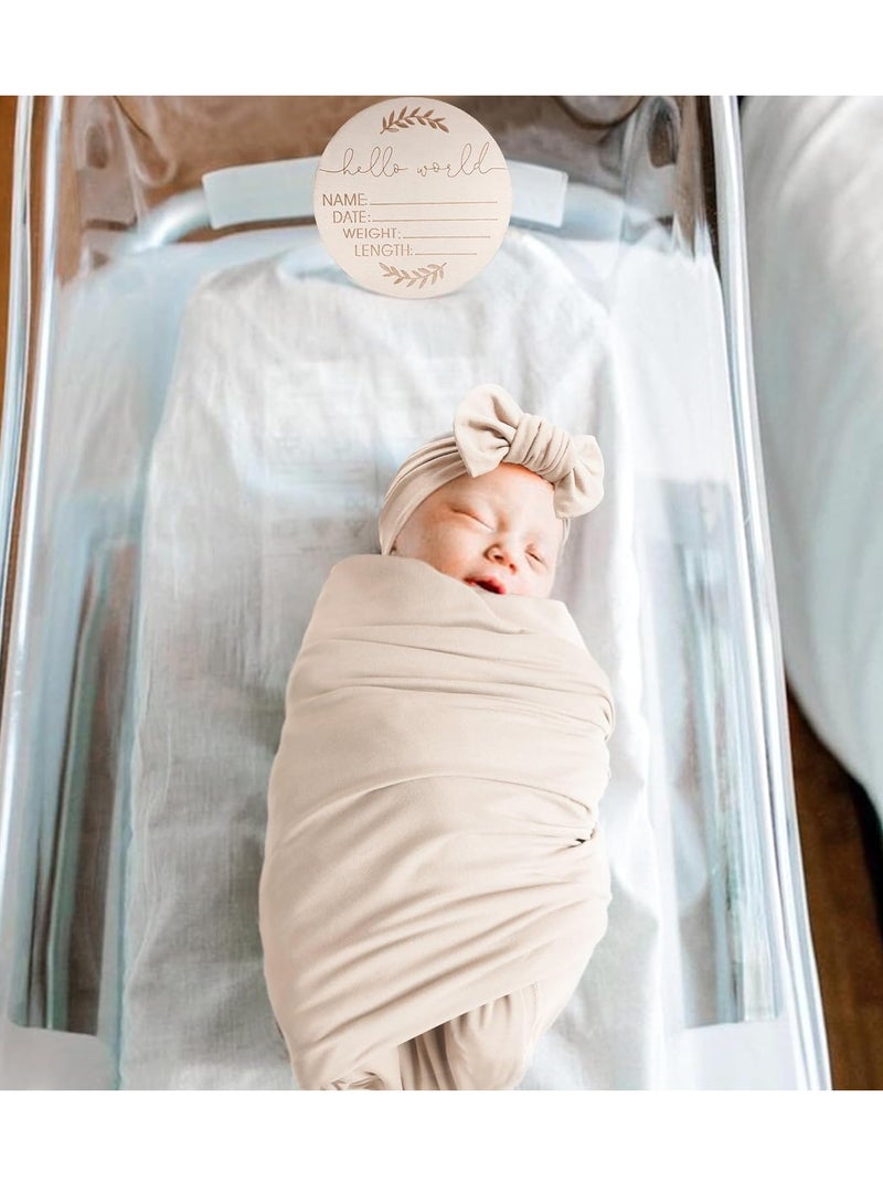 KASTWAVE 4Pcs Receiving Blanket, Baby Newborn Receiving Blanket, Cotton Knit Baby Wrap, with Matching Headband and Beanie Set, Baby Swaddle, Nursery Swaddle Wrap, Breathable & Soft Thin Baby Blanket, Beige  - Image 2