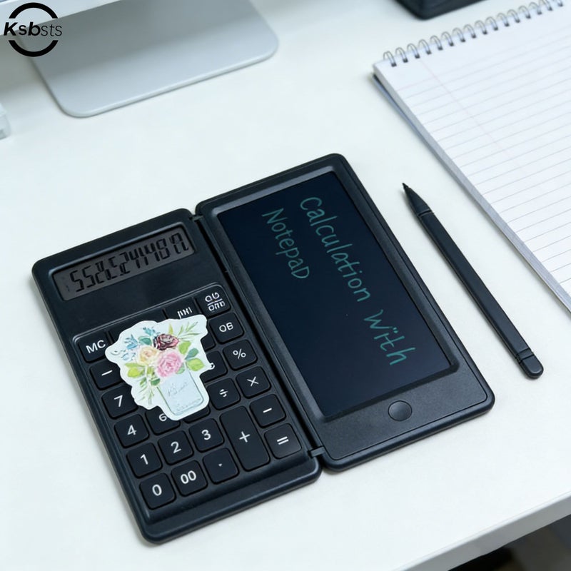 White 12 Digit Foldable Calculator And LCD Writing Board With Flower Sticker - Image 5
