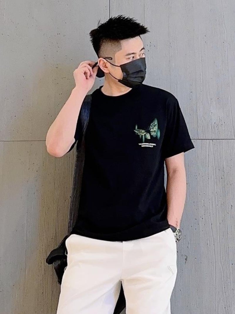 2024 Short-Sleeved T-Shirt Men'S Internet Celebrant Same Style Painted Butterfly Printed Half Sleeve Korean Casual Couple T-Shirt - Image 4