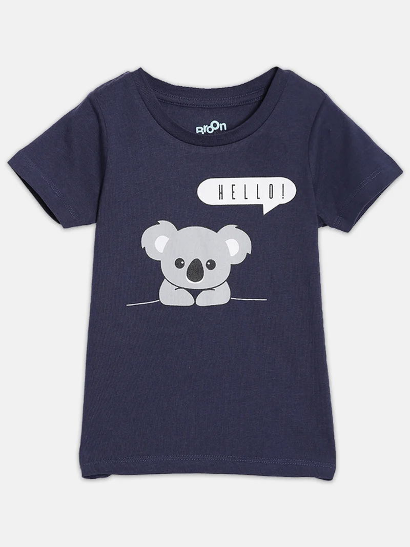 Broon Broon Infant Boys Navy and White Printed Organic Cotton T-shirt with Shorts Set